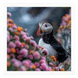 Puffin Bird Among Colorful Wildflowers In Bloom (Print Only) thumbnail