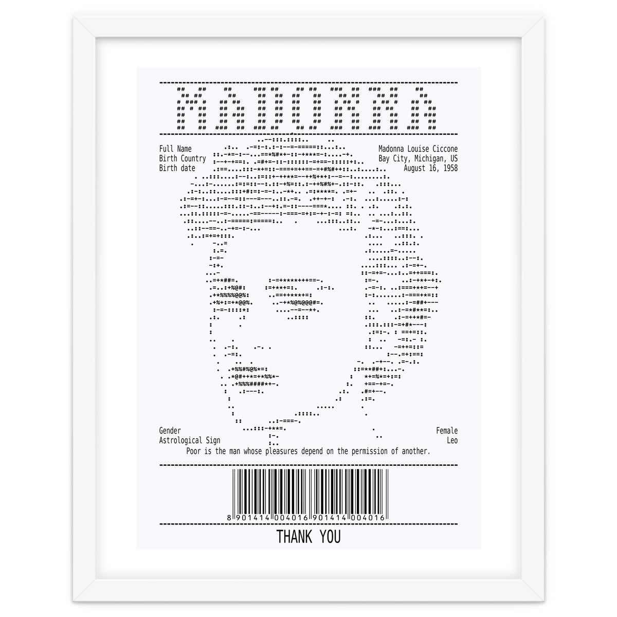 Receipt Art Madonna