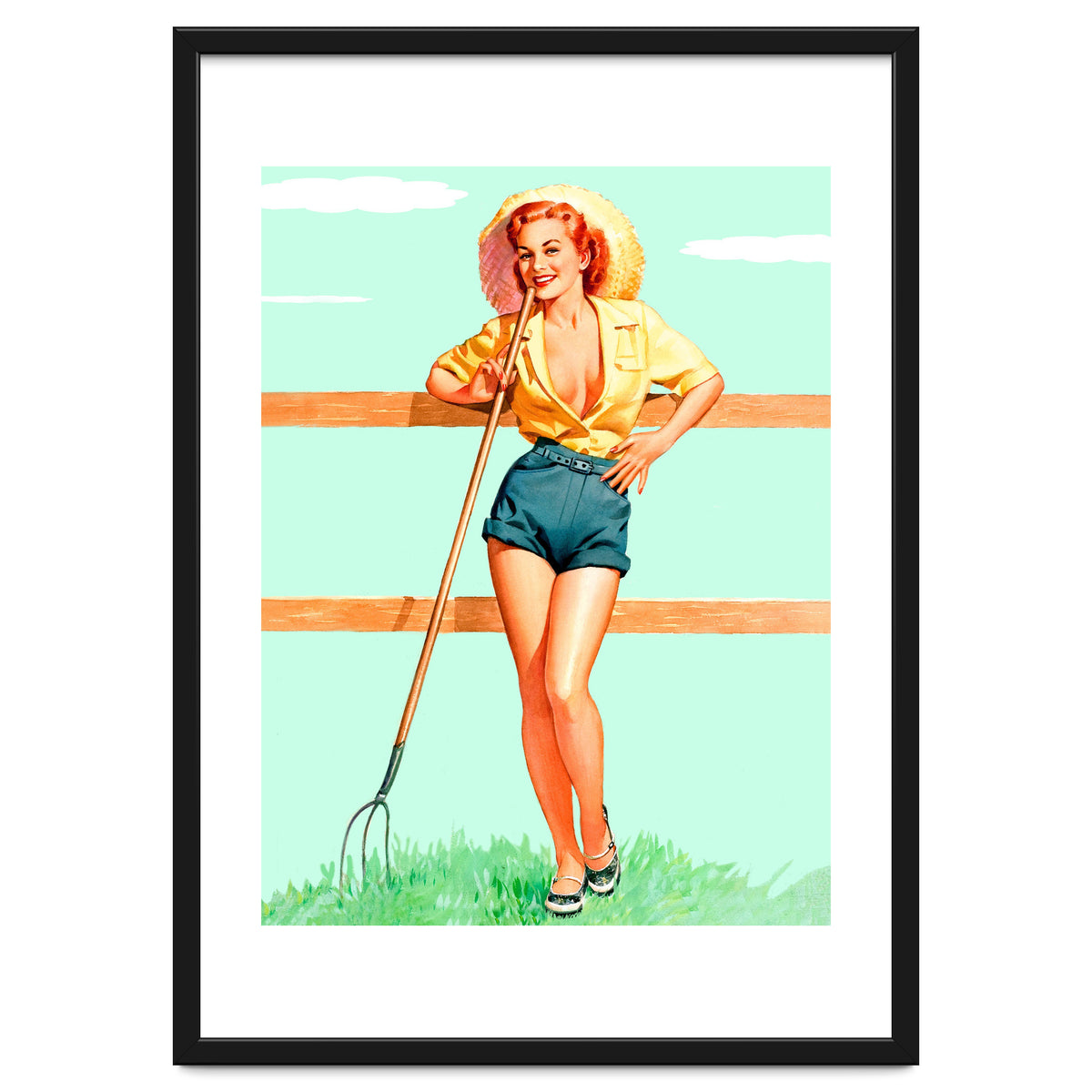 Pinup Country girl Posing With Pitchfork
