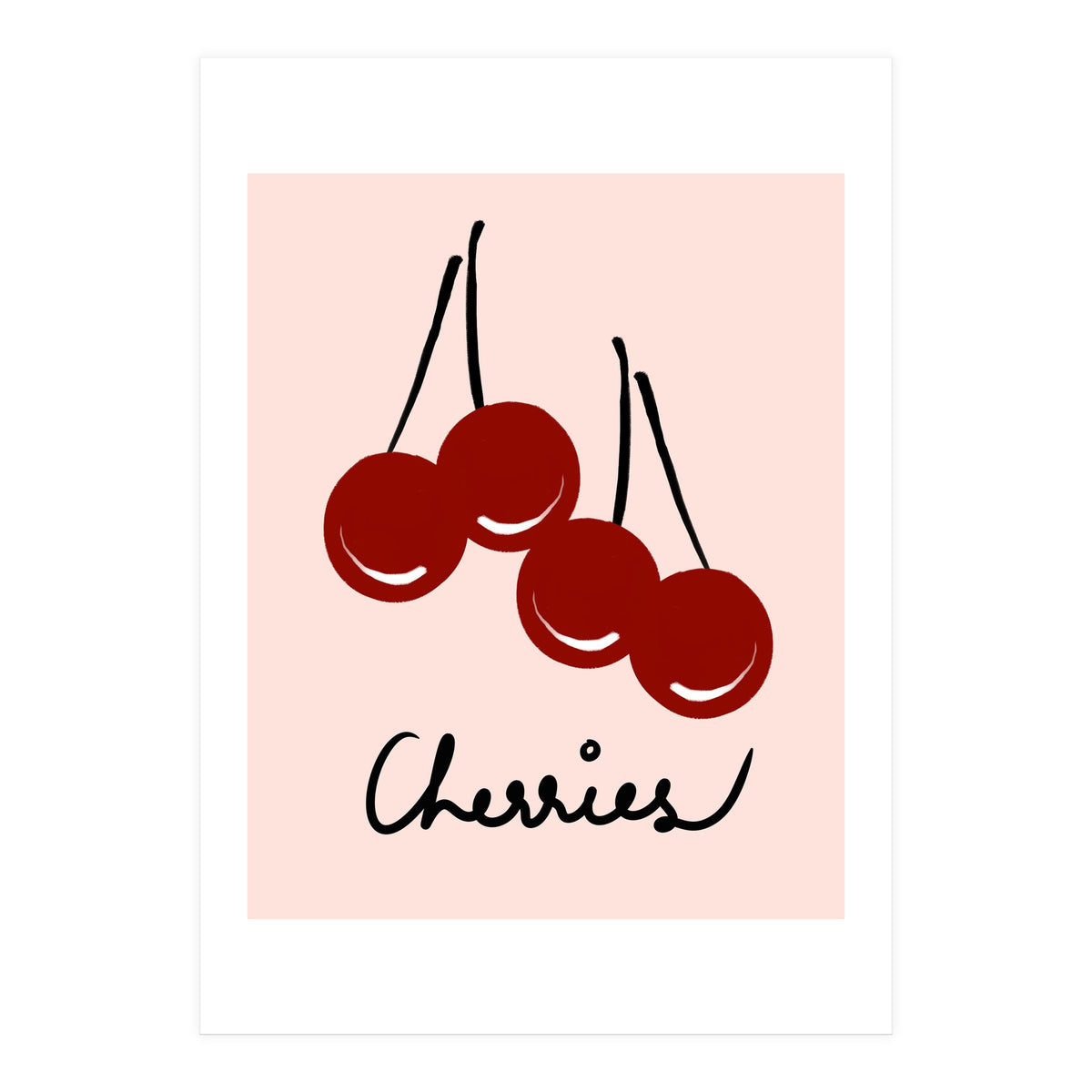 Cherries modern simple minimalistic red cute Fruit wall art (Print Only)