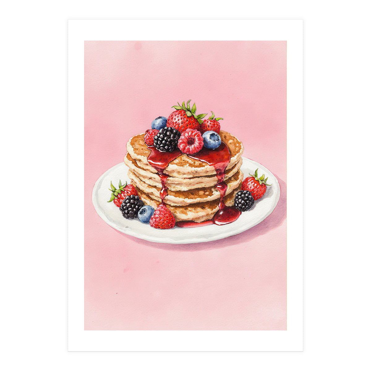 Berry Pancakes – Watercolor Breakfast Food (Print Only)