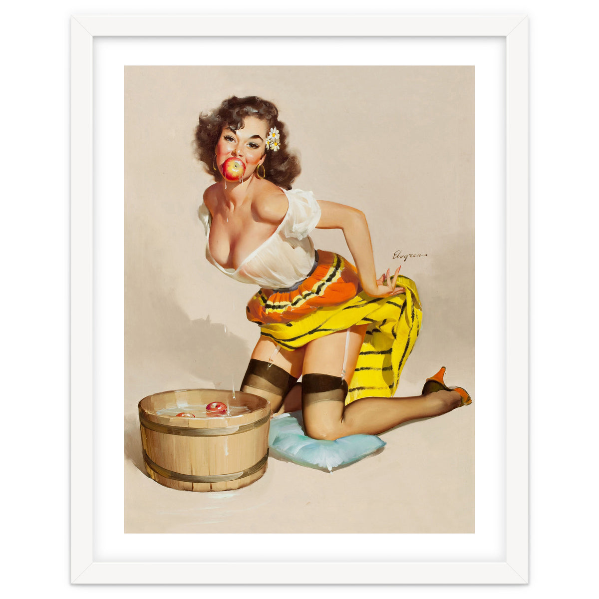 Pinup Girl Bobbing For Apples