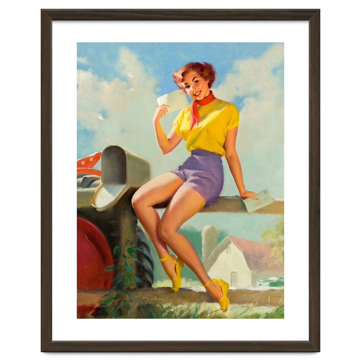 Pinup Girl On A Fence Showing A Love Letter