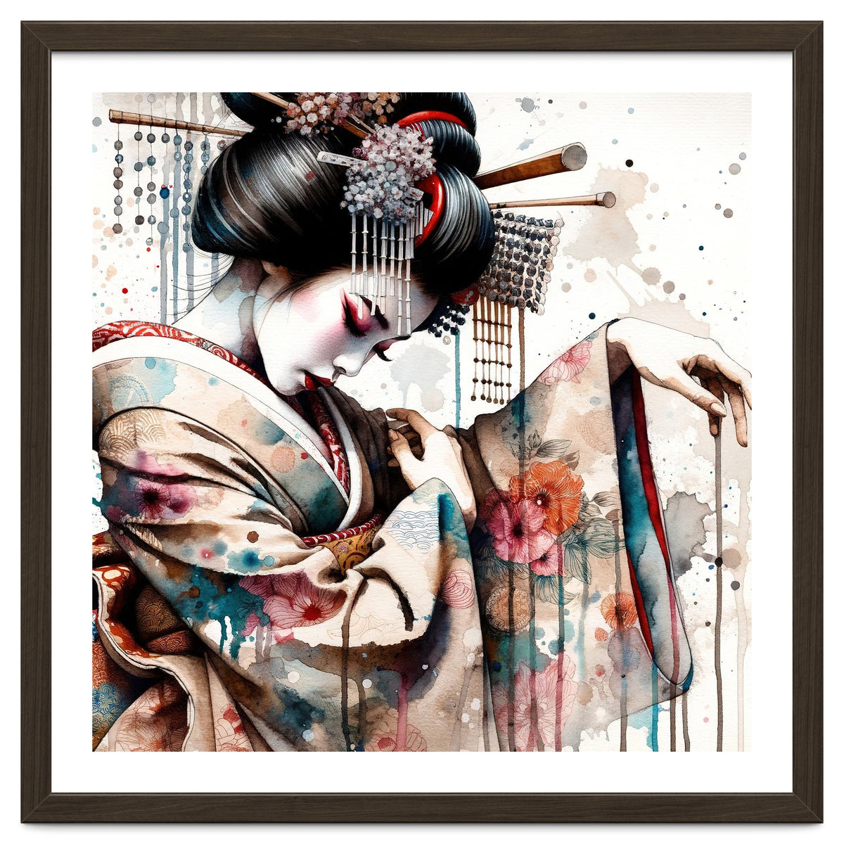 Watercolor Geisha Dancer #1