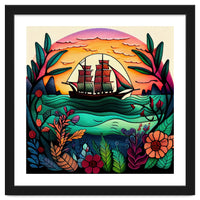 Folk Sunset Sailing Ship