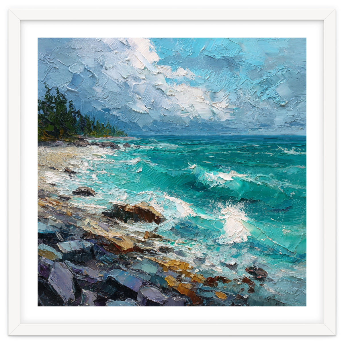 Coastal Turquoise Shoreline with Crashing Ocean Waves