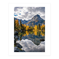 Golden Autumn Reflection: Majestic Mountain Wilderness Landscape (Print Only)