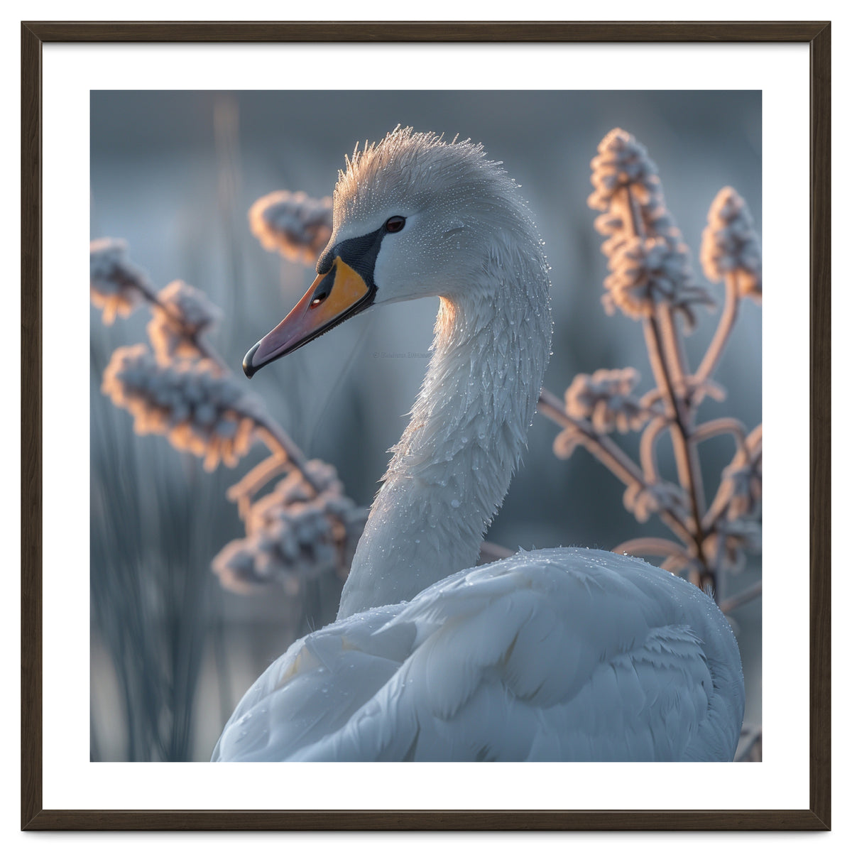 Swan Portrait Dew Drops Morning Light