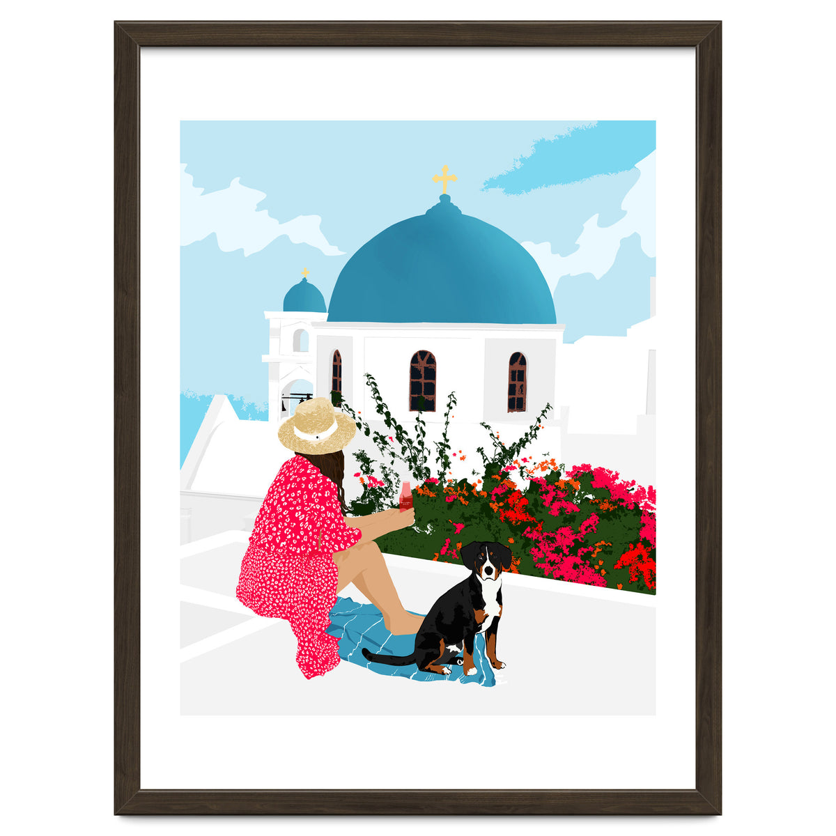 Greek Staycation, Pets Santorini Tropical Summer Travel, Dog White Buildings Architecture Fashion Bohemian