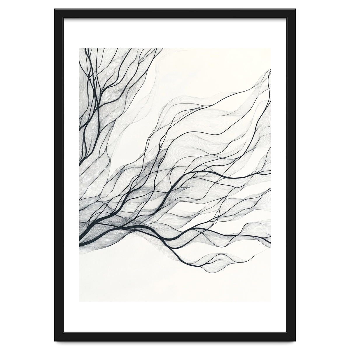 Abstract Black Branching Lines Flowing