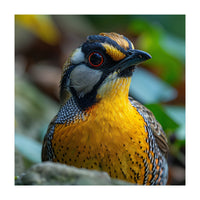 Close-up of a Yellow Bird featuring a Striking Red eye (Print Only)