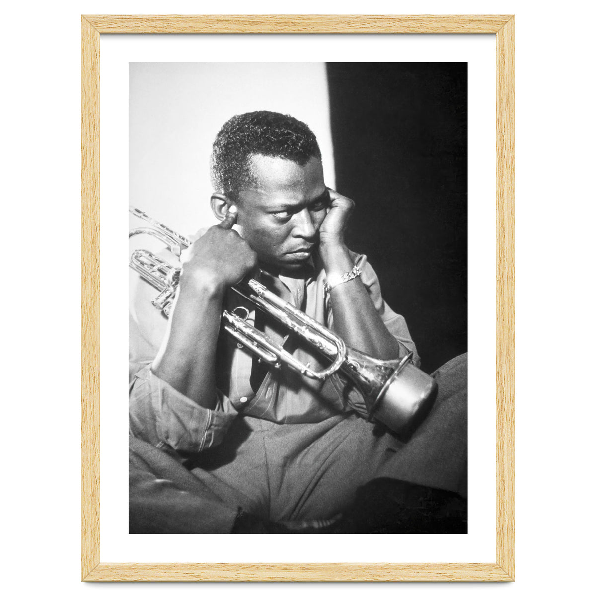Jazz trumpeter Miles Davis early in his career playing in New York City, circa 1955.