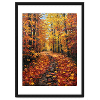 Sun-Drenched Golden Forest Path with Vibrant Autumn Foliage