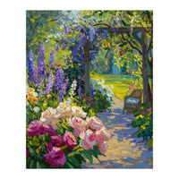 Serene Summer Garden Path Oil Painting (Print Only)