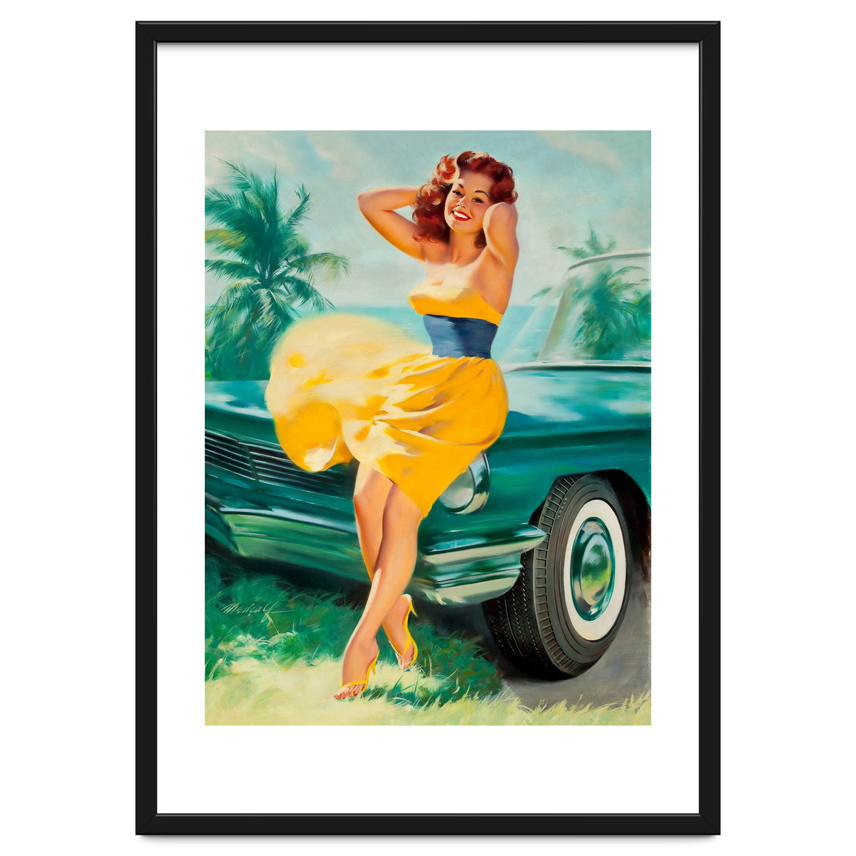 Pinup Girl Posing In Front Of The Car