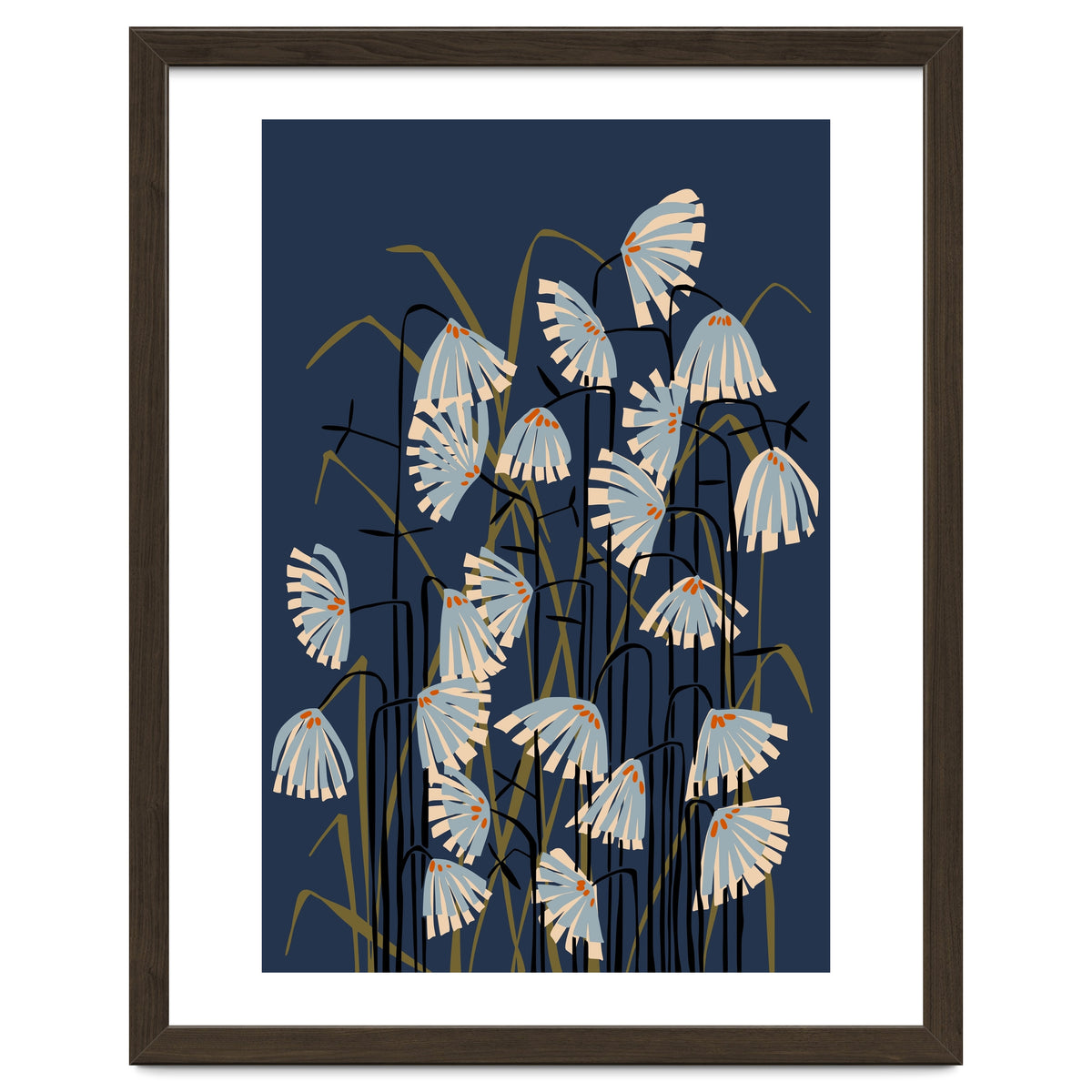 Linocut flower meadow blue