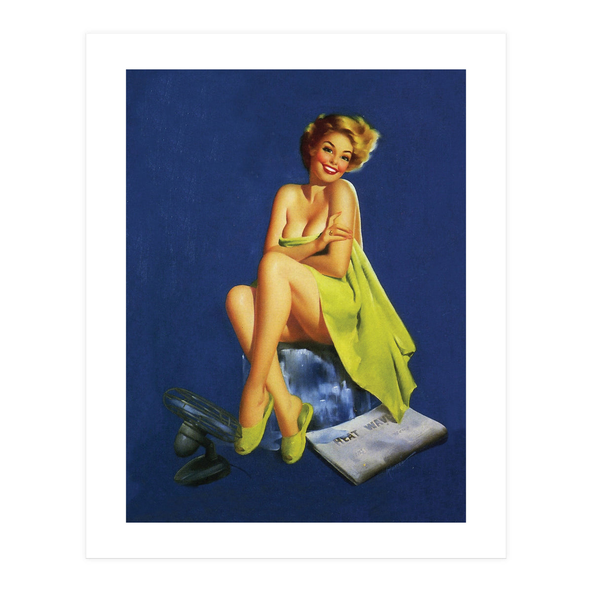 Sexy Pinup Posing With Green Towel (Print Only)