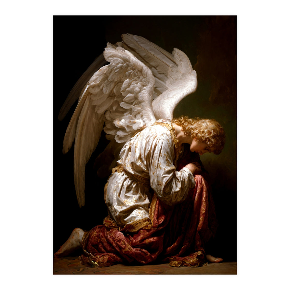 Kneeling Down Angel Renaissance inspired Religious Art (Print Only)