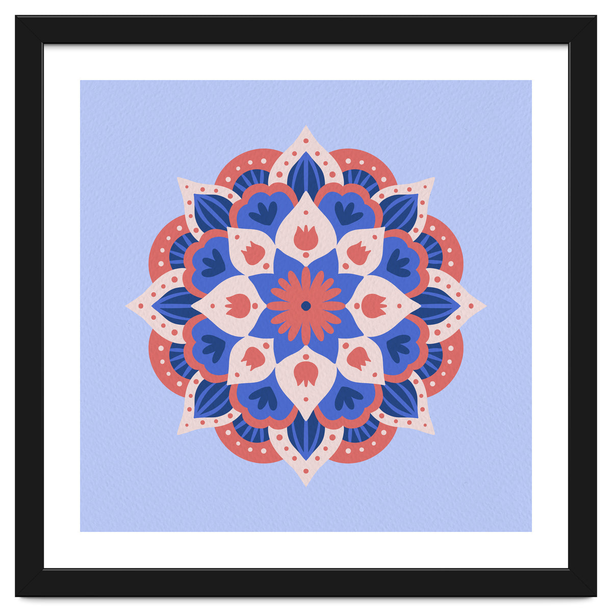 Mandala flower - blue and coral