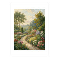 Enchanted English Cottage Garden Oil Painting (Print Only)