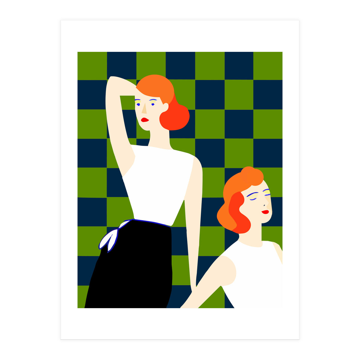 Moods, Checkers Girl Friends Chic Chess, Modern Bohemian Eclectic Woman Girl Boss, Bff Fashion Style (Print Only)