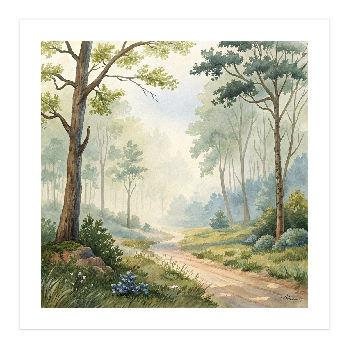 Atmospheric Forest Watercolor Painting (Print Only)