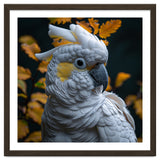 Yellow Crested Cockatoo Portrait Autumn Leaves Dark thumbnail