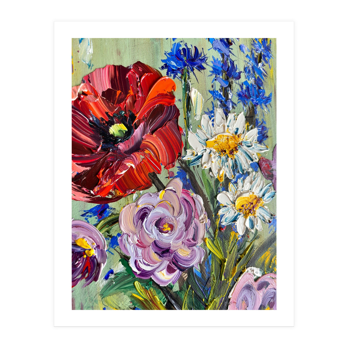 Vibrant Wildflower Meadow Oil Painting (Print Only)