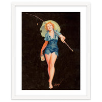 Happy Pinup Girl With A Fishing Stick