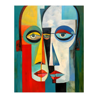 INSEPERABLE #02, Abstract robotic looking heads merged in bright vivid hues with emphasis on the eyes. (Print Only)