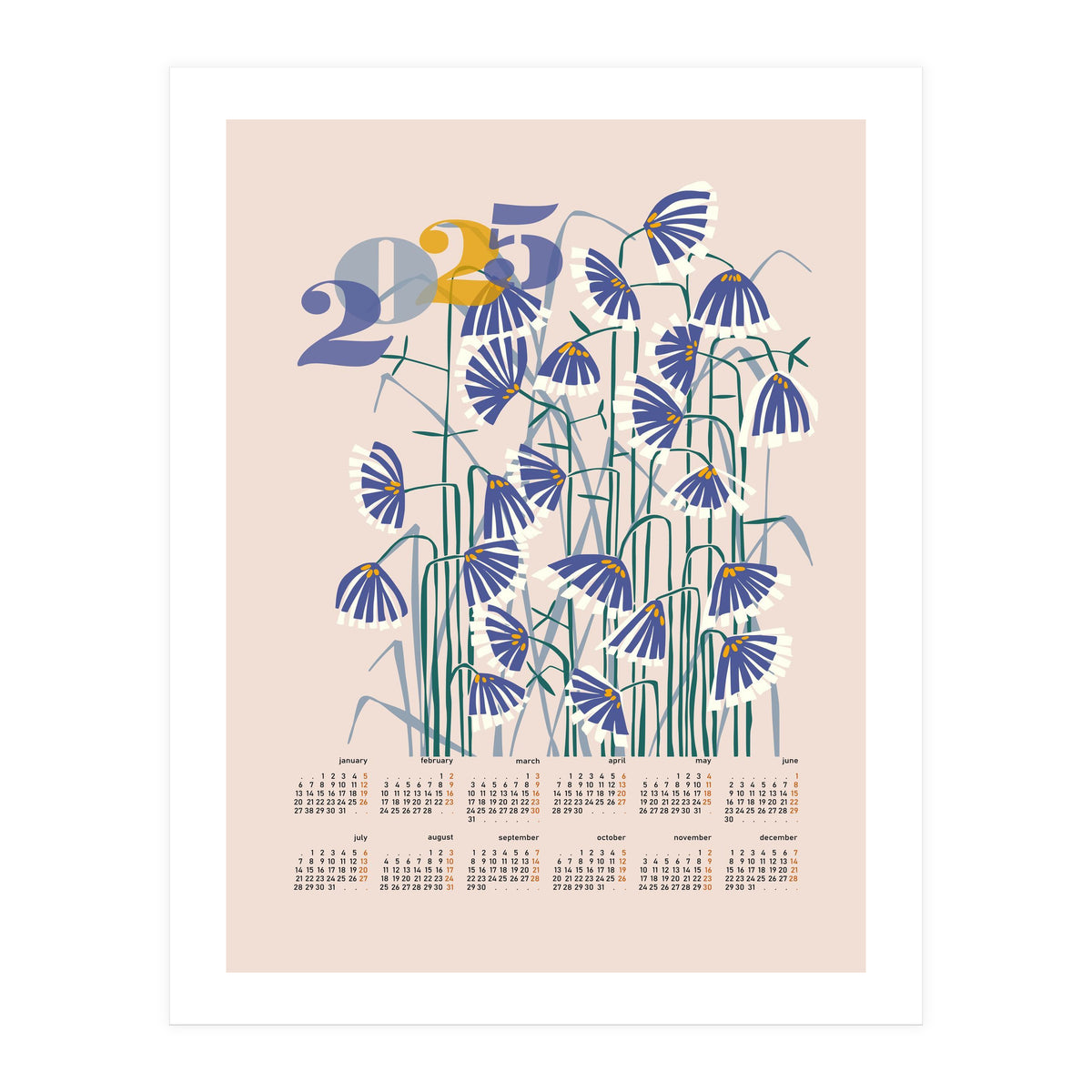 calendar 2025 pastel flowers  (Print Only)