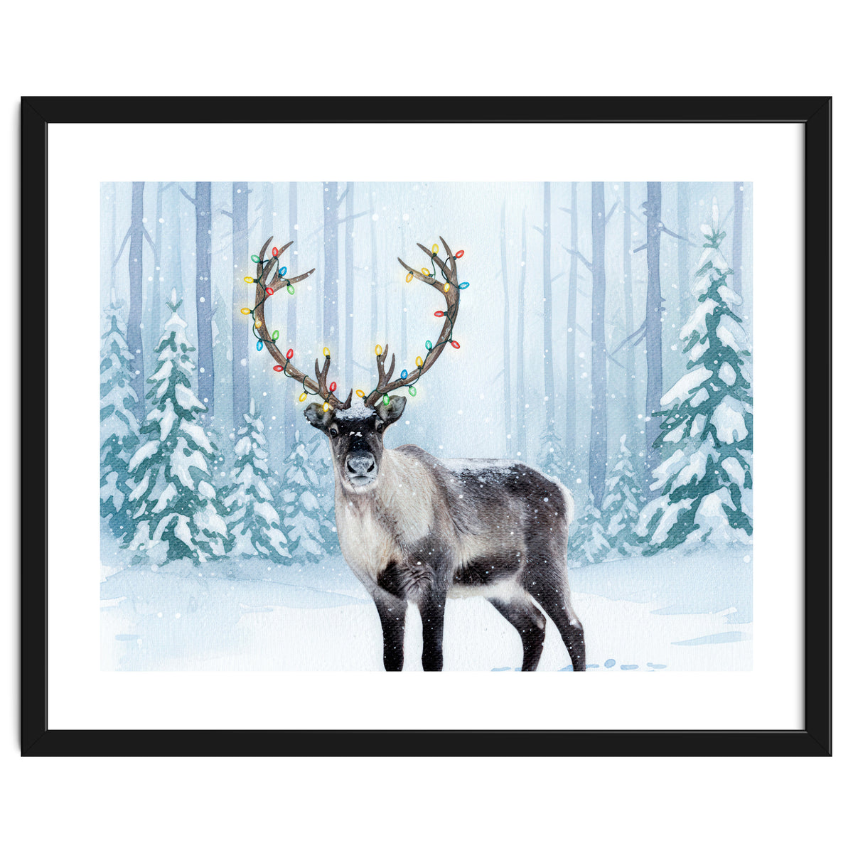 Reindeer with Christmas Lights, Deer Magical Winter Art