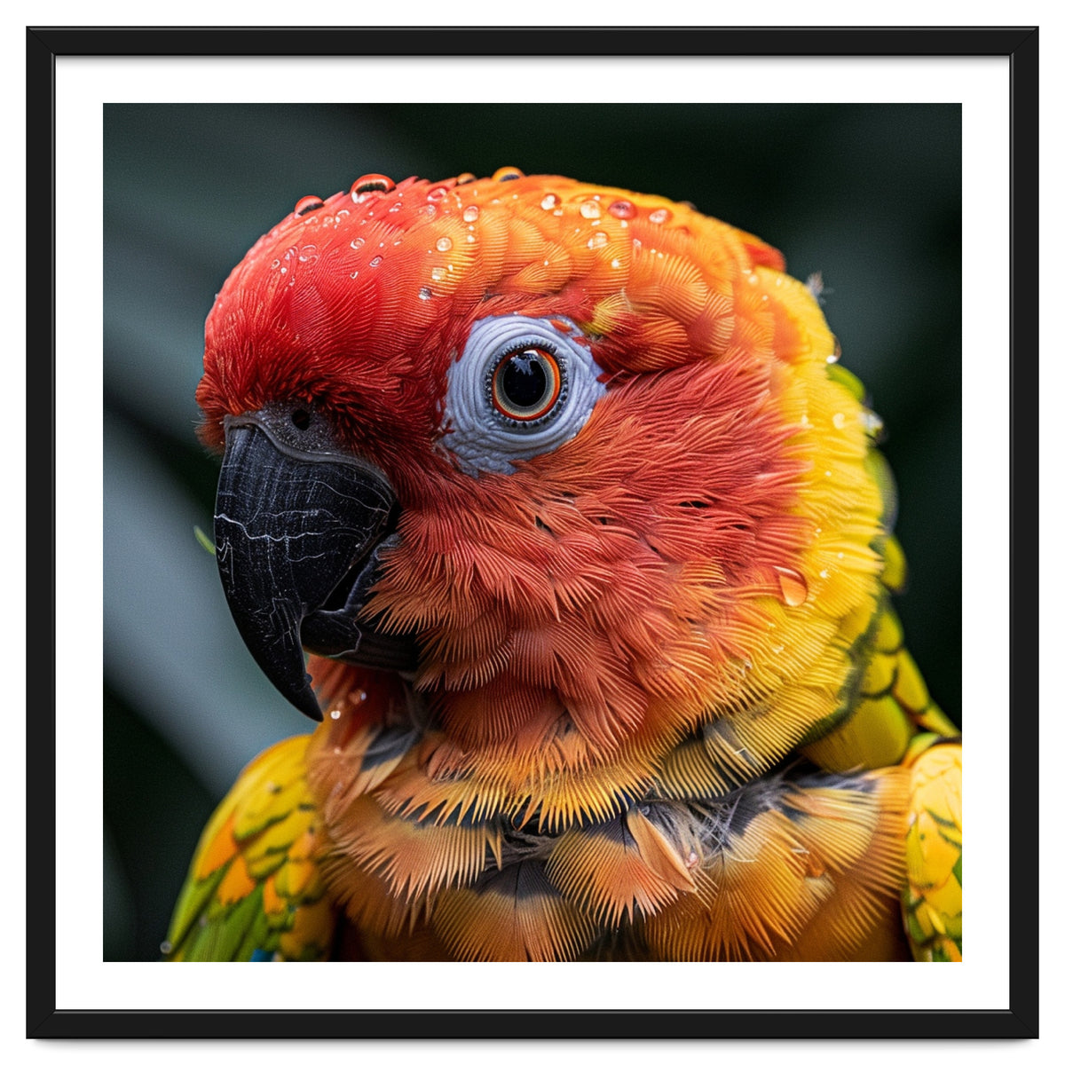 Sun Conure Parrot Bird With Water Droplets