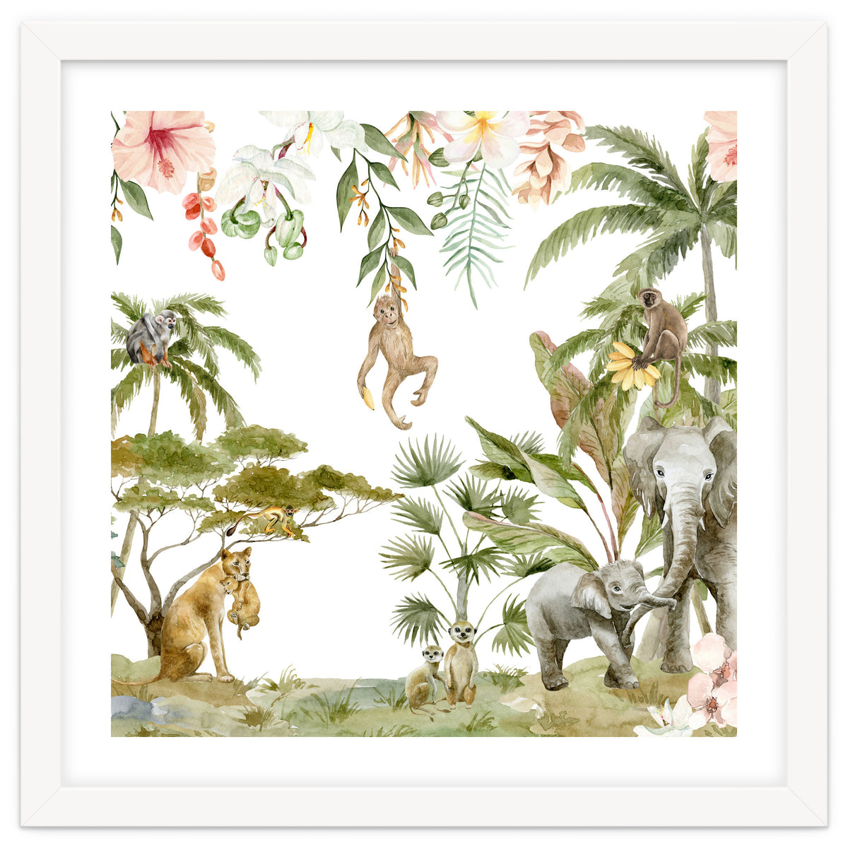 Watercolor Wild Animals Jungle