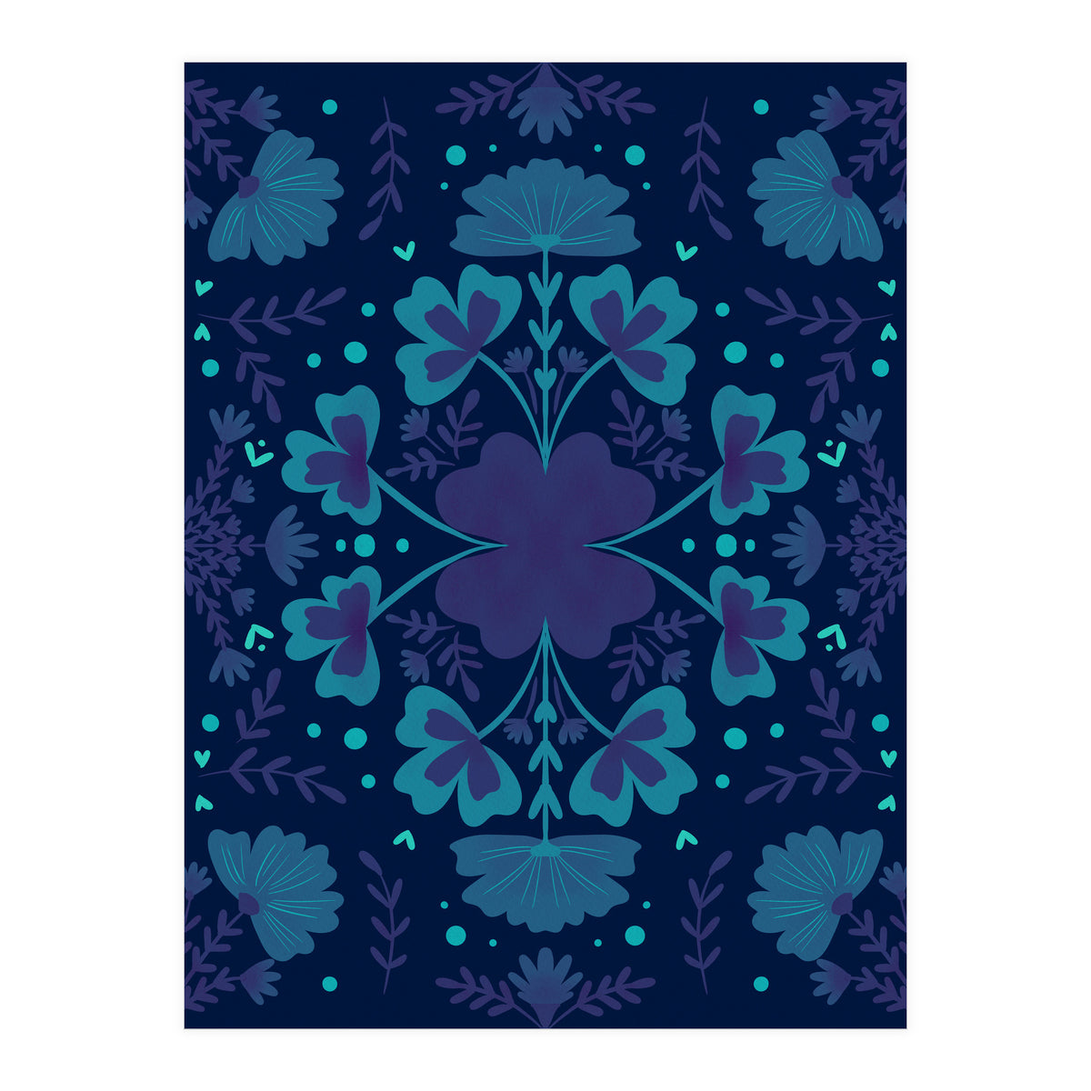 Clovers And Flowers Night Blue (Print Only)
