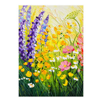 Sun-Drenched Wildflower Meadow Oil Painting (Print Only)