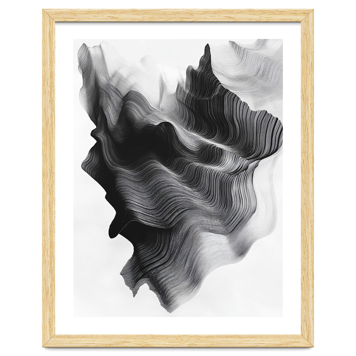 Abstract Black And White Wavy Lines Forming Organic Shapes