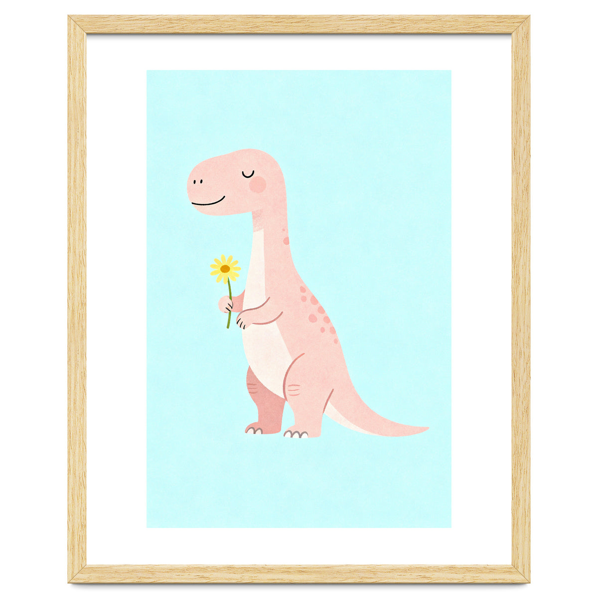 T-Rex Tyrannosaurus Dinosaur Art, Whimsical Dino with Flower, Gentle Nursery Print