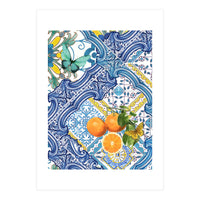 Mediterranean blue tiles, butterflies and citrus fruit (Print Only)