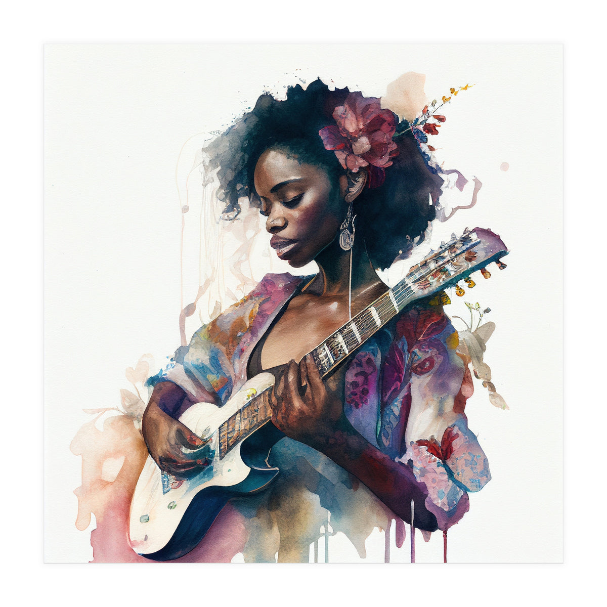 Watercolor Musician Woman #2 (Print Only)