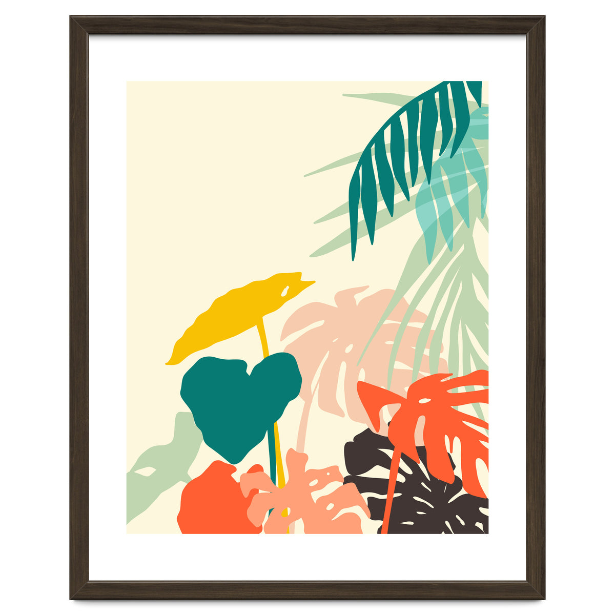 Tropical Nature, Botanical Pastel Jungle Plants Illustration, Minimal Bohemian Palm Monstera Forest