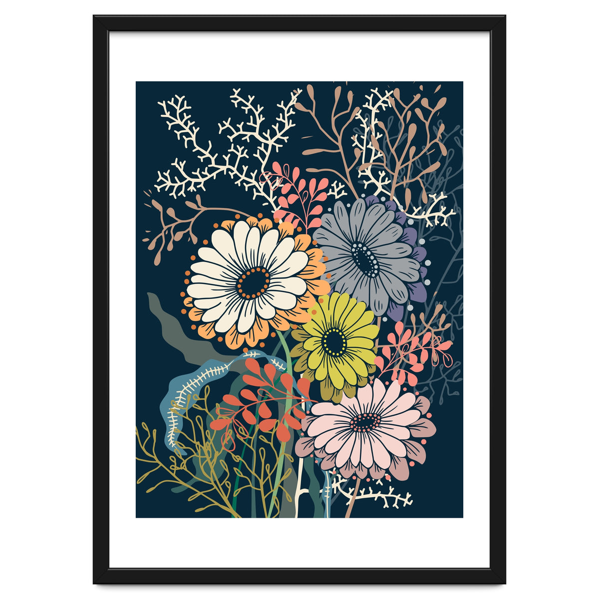 Springtime daisies dark blue