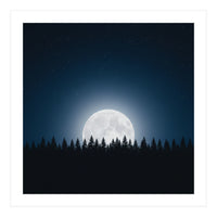 Midnight Serenity: Full Moon Over Forest Silhouettes (Print Only)