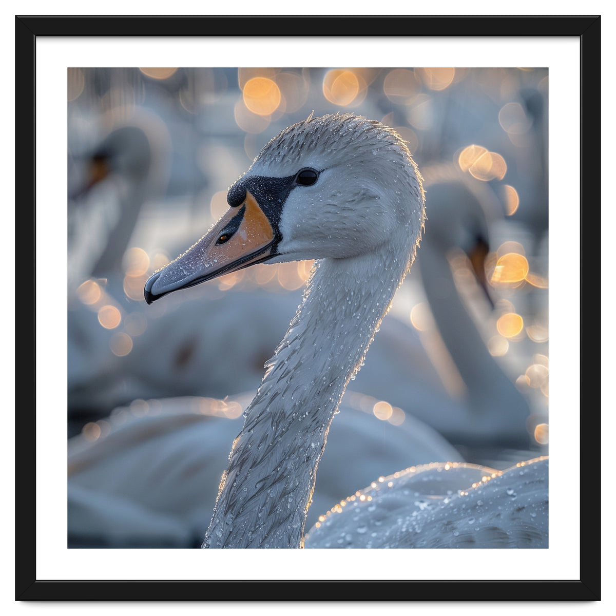 Majestic Swan Close Up With Water Droplets