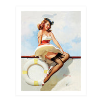 Sailing Pinup Girl With Captain Hat (Print Only)