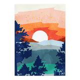 A Magical Sunset, Landscape Nature Illustration, Minimal Bohemian Painting, Mountains Adventure Travel (Print Only) thumbnail