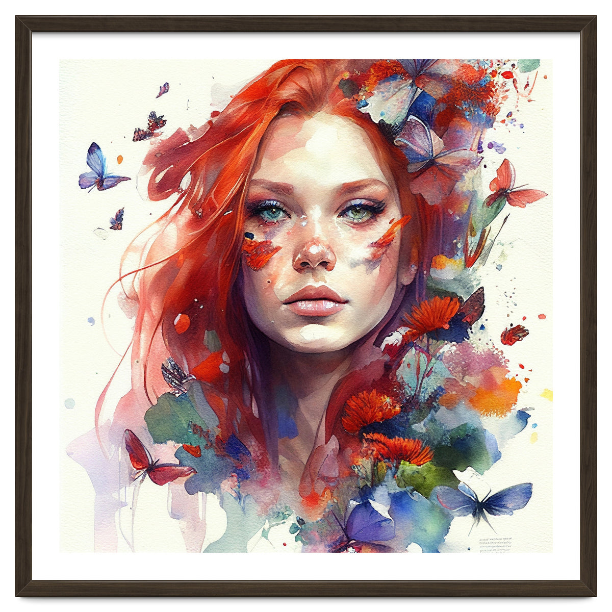 Watercolor Floral Red Hair Woman #9