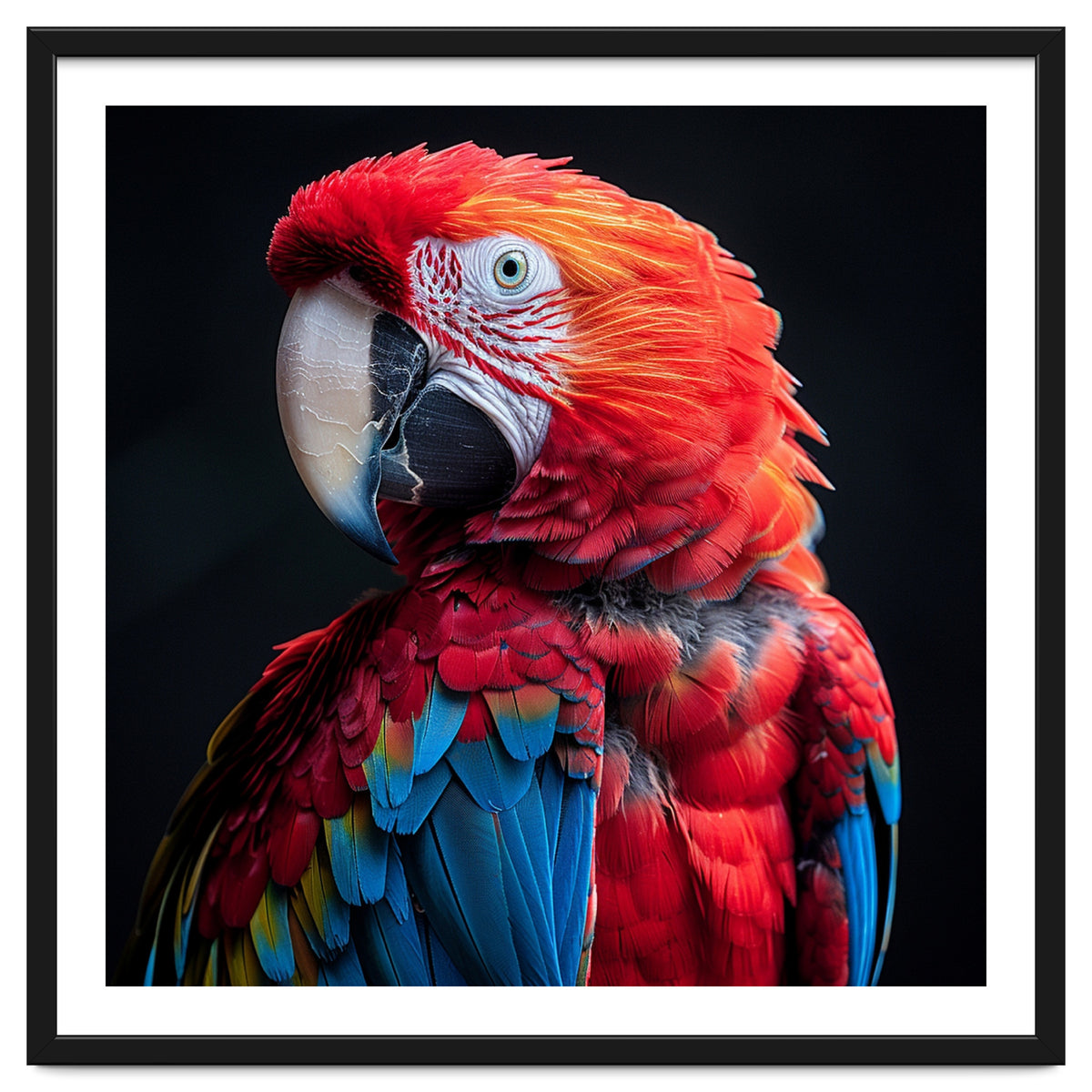 Scarlet Macaw Parrot Detailed Feather Close Up Portrait