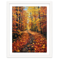 Sun-Drenched Golden Forest Path with Vibrant Autumn Foliage