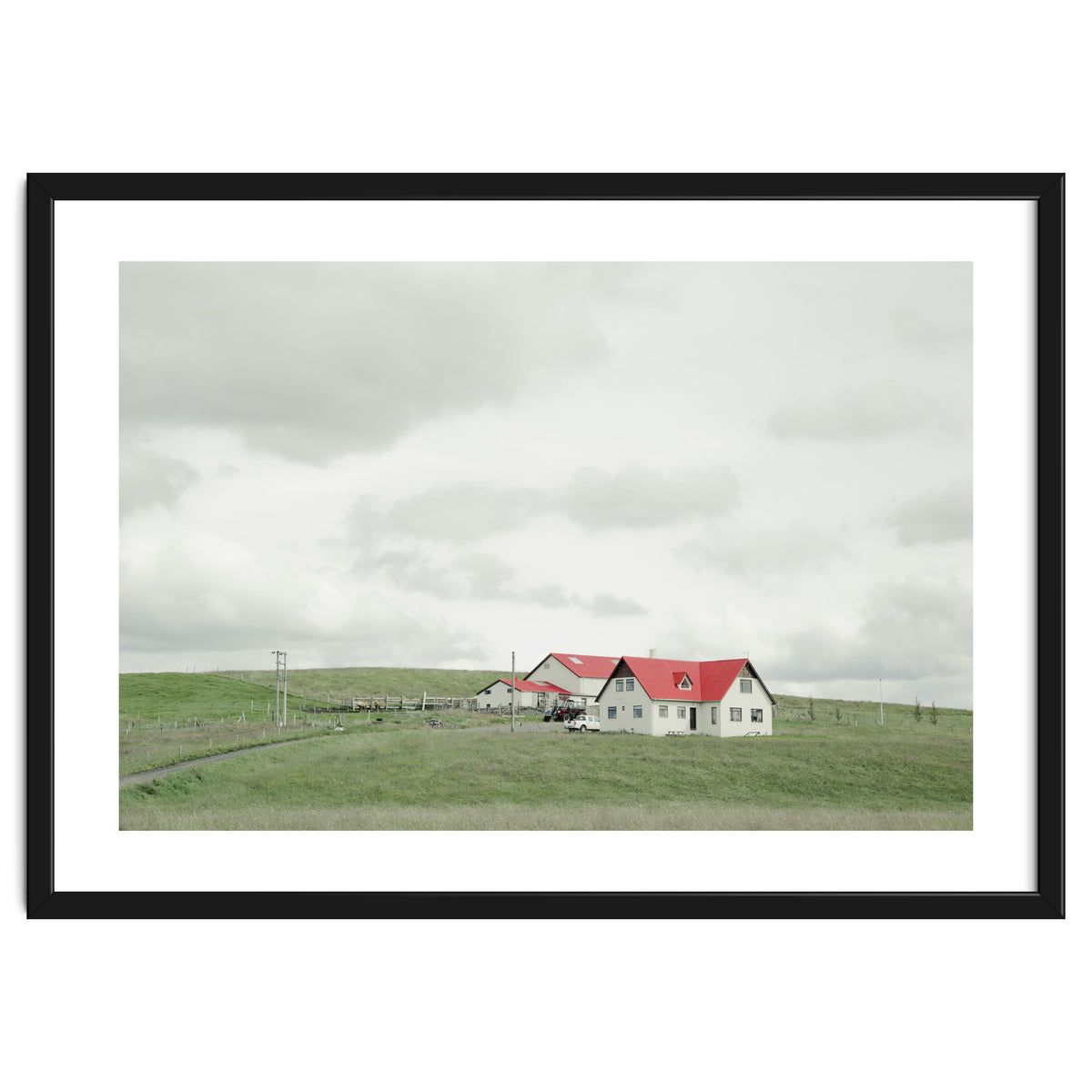 Red roof house on the green hill - Iceland